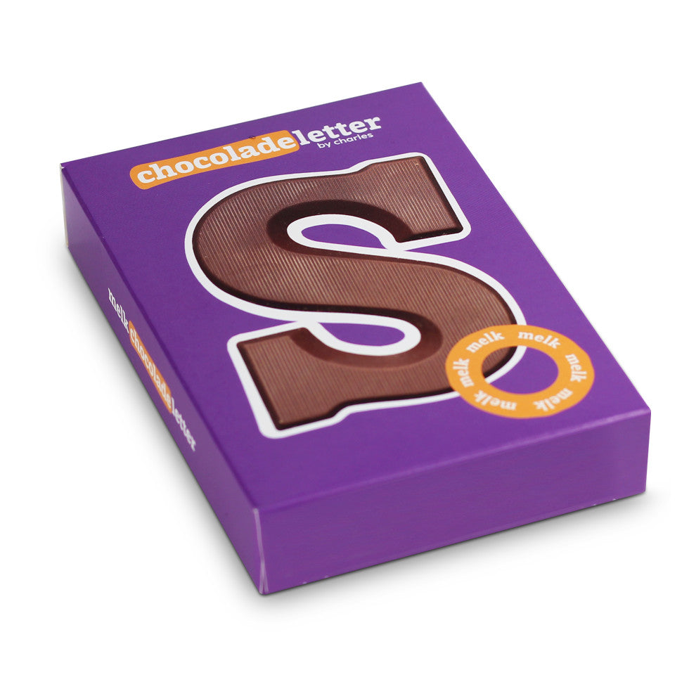 Chocoladeletter S in jute zak - 80 gram